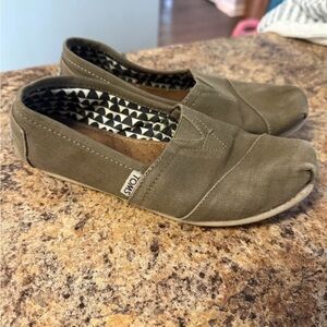 TOMS olive green Canvas Slip-Ons